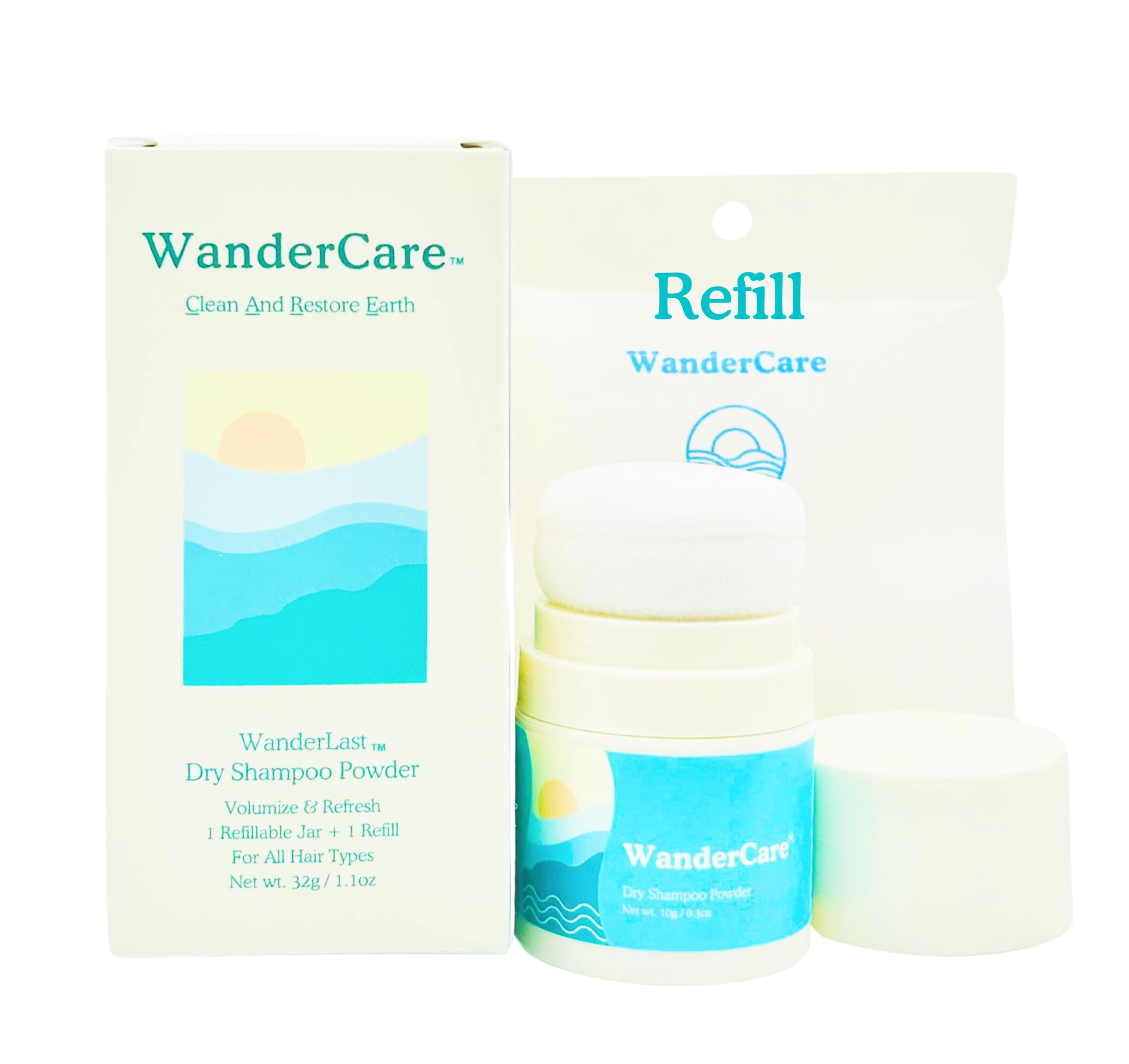 Dry Shampoo Volume Powder | Natural, Eco-friendly, Non Aerosol, Refillable | USA-Made | Refreshes, Volumizes | For Light, Medium or Dark Hair | 1 Refillable Jar + 1 Plastic-free Refill